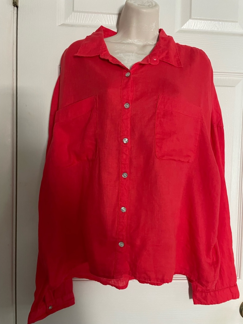 Rachel Zoe Tomato Red Linen Button-Down Top‎ XL